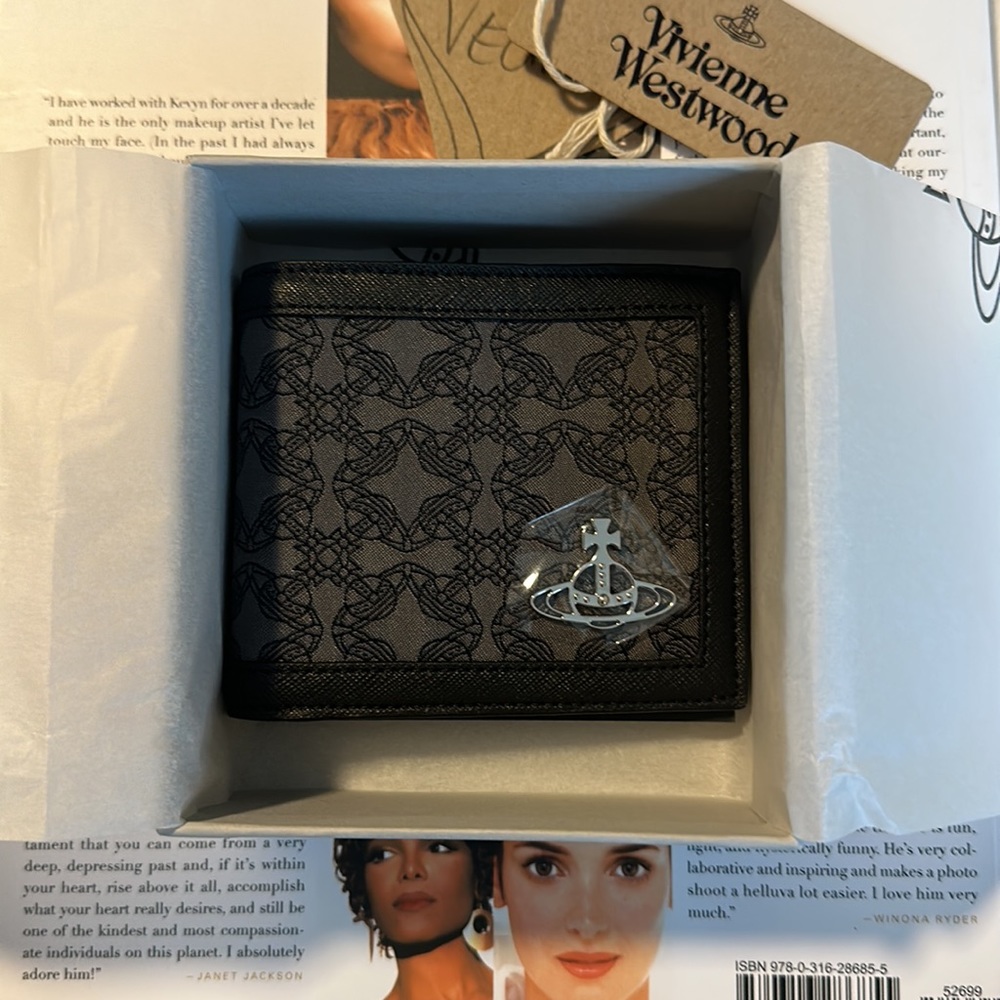 Vivienne Westwood unisex logo plaque bi-fold wallet in grey and black